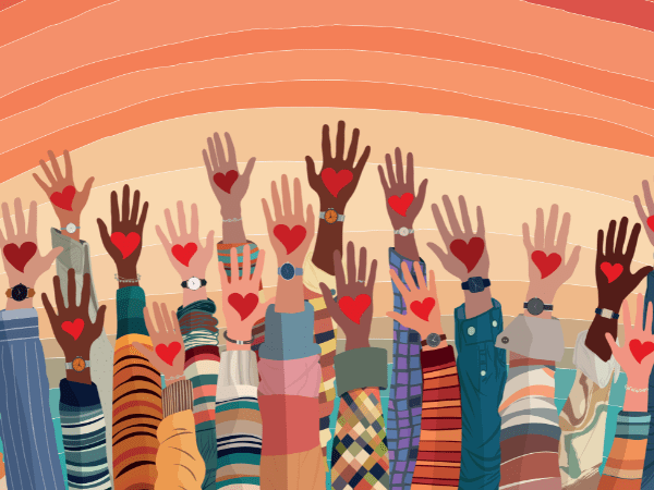 Community hands raised together